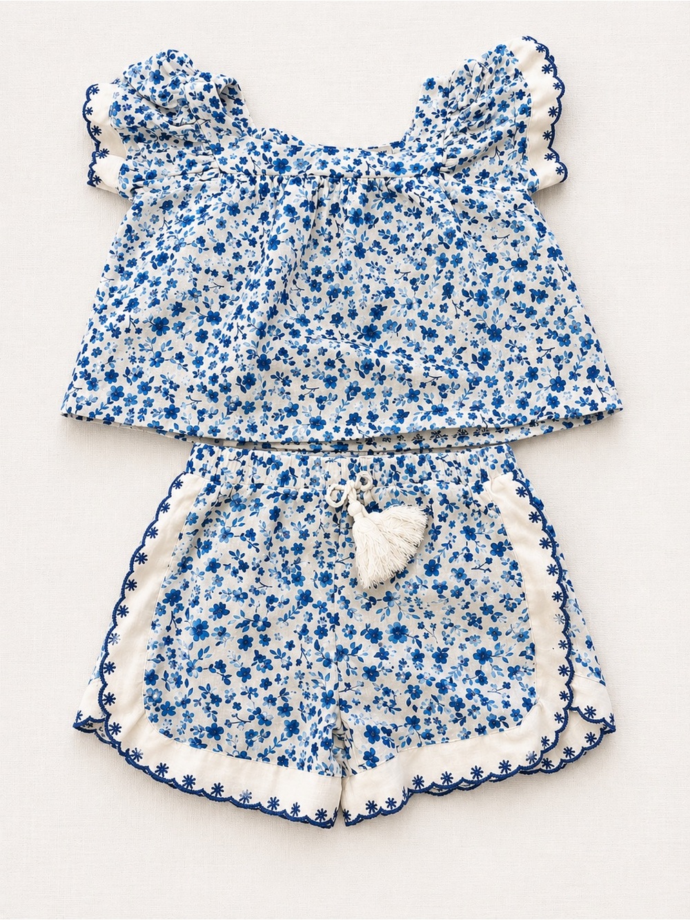 BearPaw Blue and White Floral Kids Matching Set